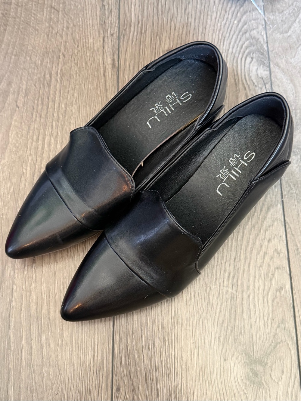Black Pointed Slip-On Loafers for Women